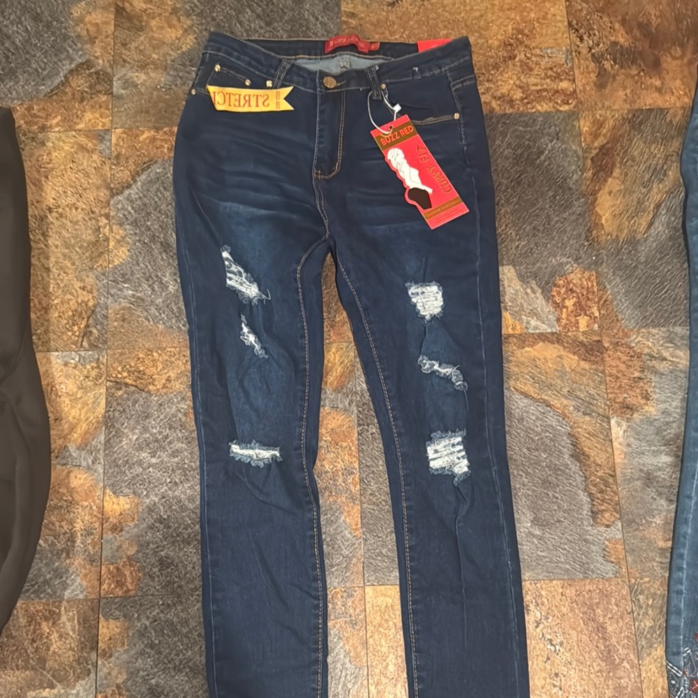 Blue Skinny Jeans with Distressed Details